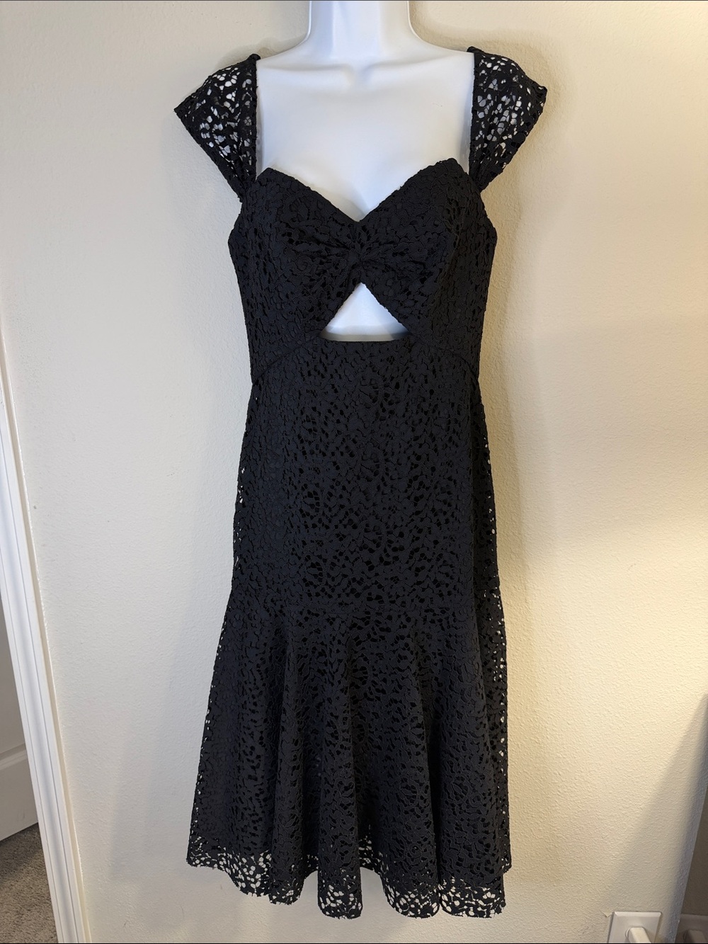 Milly Black Lace Cutout Fit-and-Flare Dress (Sample Piece)